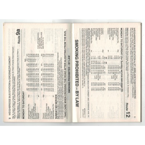 Jersey Motor Transport (JMT) Timetable Booklet - 2nd October 1983
